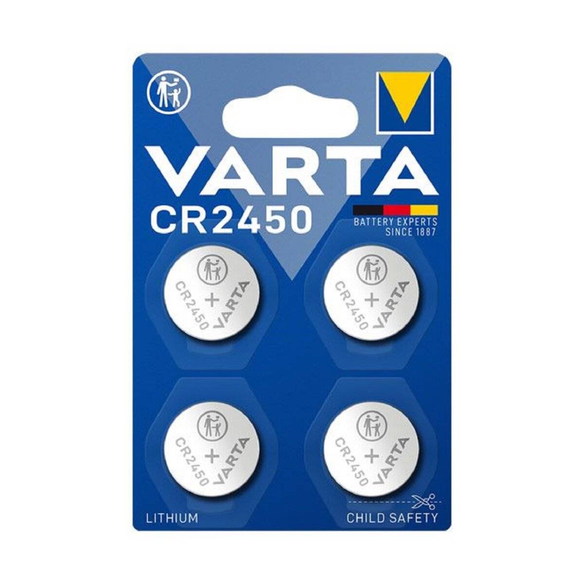 Varta Mikrobatterie Lithium Knopfzelle Rundzelle 4-Pack – Premium-Batterie für Uhren, Kameras und mehr CR2450 560mAh
