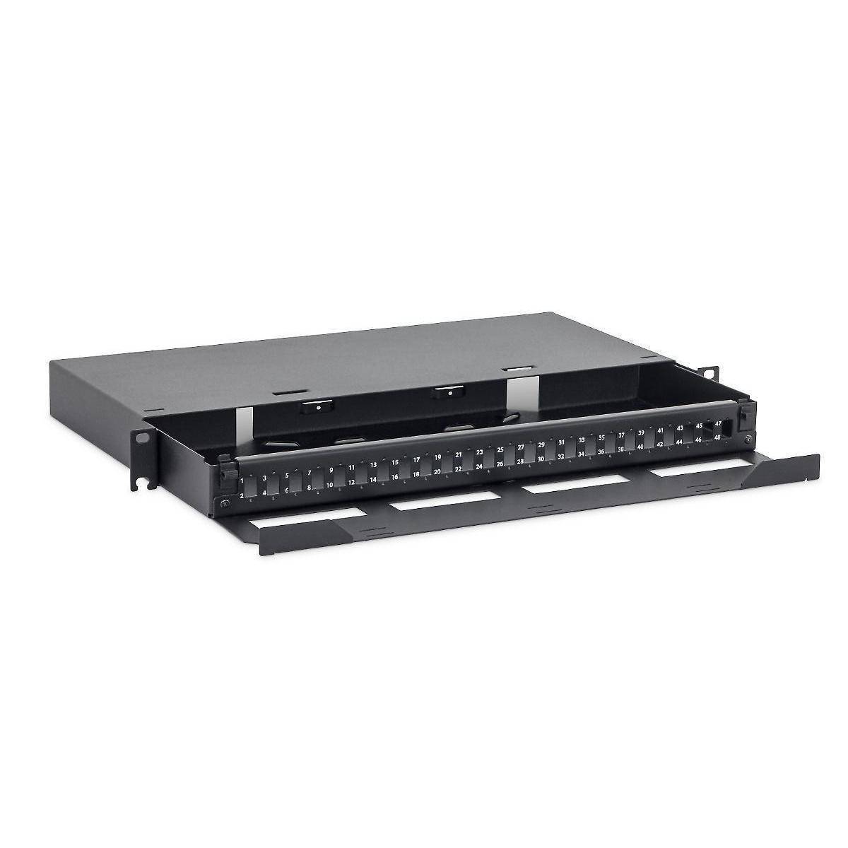 RAC-FO-X77-A1 - Ausziehbares Opto-Patch-Panel 1HE für 24 LC-D Stecker, RAL 9005, grau