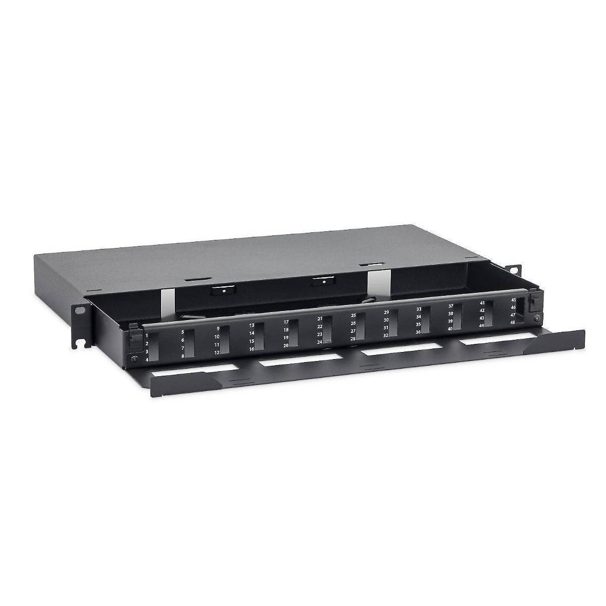 RAB-FO-X78-A1 - Ausziehbares Opto-Patch-Panel 1HE für 12 LC-D Stecker quad, RAL 9005, schwarz