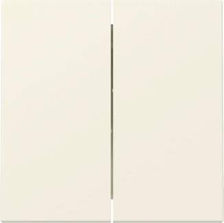 Ein Paar schlichte weiße Doppeltüren mit einem schmalen vertikalen Spalt in der Mitte, vor einem neutralen Hintergrund.