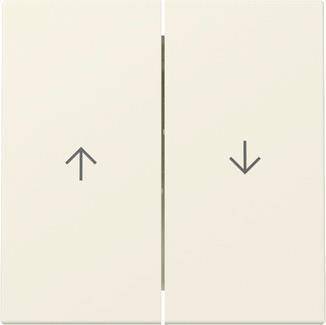 Ein Zweischalt-Lichtschalter mit einem Aufwärtspfeil auf der linken Taste und einem Abwärtspfeil auf der rechten Taste, die Erhöhungs- und Verringerungsfunktionen anzeigen.