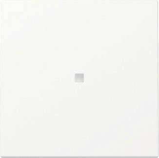 Ein großes weißes quadratisches Leinwandtuch mit einem kleinen grauen Quadrat in der Mitte.