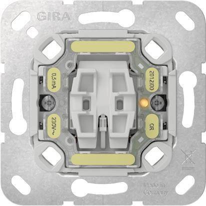 Elektrische Komponente mit vier gelben Kontakten und zwei zentralen Buchsen, gekennzeichnet mit 