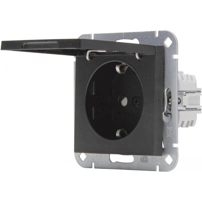 Kopp SCHUKO-Steckd. m. Klappd. 940150003 HK07 schwarz-matt Install.Baumaterial Schaltermat/Geb.Steu