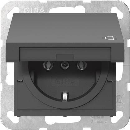 GIRA 4454005 SCHUKO-Steckdose Klappdeckel System 55 Schwarz matt(lack) Install.Baumaterial Schalter