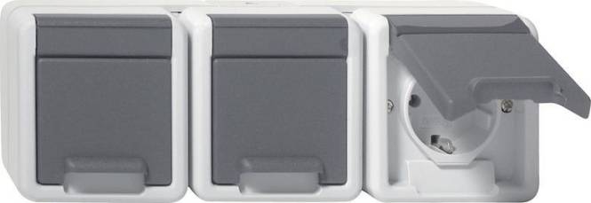 GIRA 478930 SCHUKO-Dreifachsteckdose waagerecht Klappdeckel WG AP IP44 Grau Install.Baumaterial