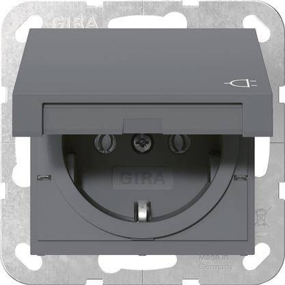GIRA 445428 SCHUKO-Steckdose Klappdeckel System 55 Anthrazit Install.Baumaterial Schalter