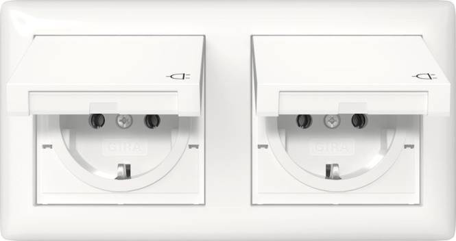 GIRA 415803 SCHUKO-Steckdose KD+Set IP44+Rahmen 2f Standard 55 Reinweiß gl. Install.Baumaterial