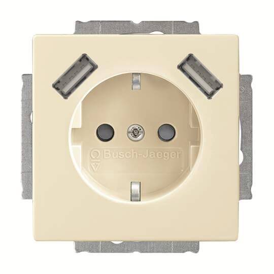 BJ Schuko/USB Steckdos 20 EUCB2USB-82 solo Busch-USB-Ladestation ews Install.Baumaterial Schalter