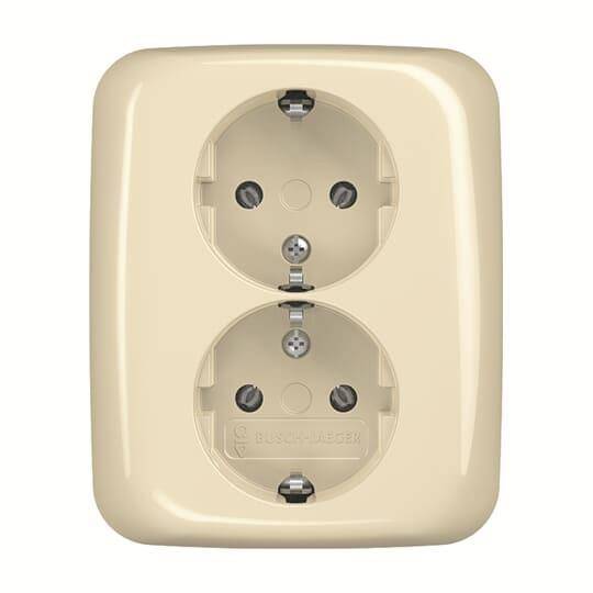 BJ Doppelsteckdose SCHUKO 202 EUJ-212 RAL1013 Install.Baumaterial Schaltermat/Geb.Steu Schalter