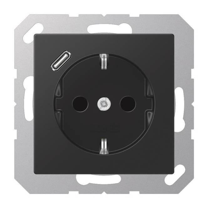 Jung SCHUKOsteckdose m.USB A1520-18CSWM Typ C graphitschwarz matt Install.Baumaterial Schalter