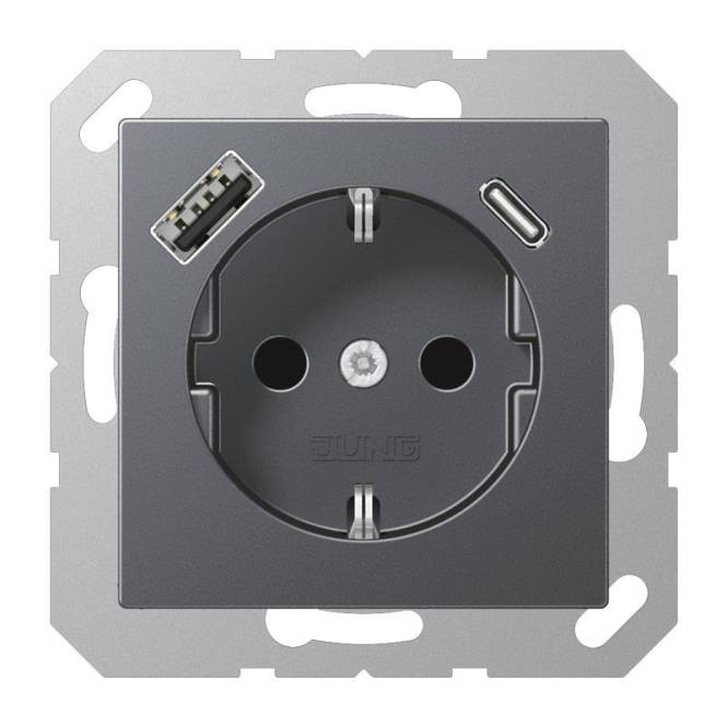 Jung SCHUKOsteckdose m.USB A1520-15CAANM Typ AC Anthrazit Install.Baumaterial Schaltermat/Geb.Steu