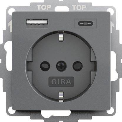 GIRA 245928 SCHUKO-Steckdose Shutter USB 2f Typ A/C System 55 Anthrazit Install.Baumaterial Schalter