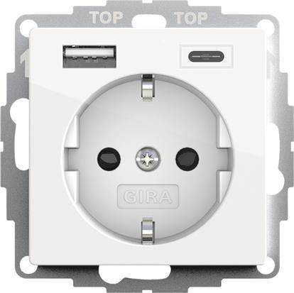 GIRA 245903 SCHUKO-Steckdose Shutter USB 2f Typ A/C System 55 Reinweiß gl. Install.Baumaterial
