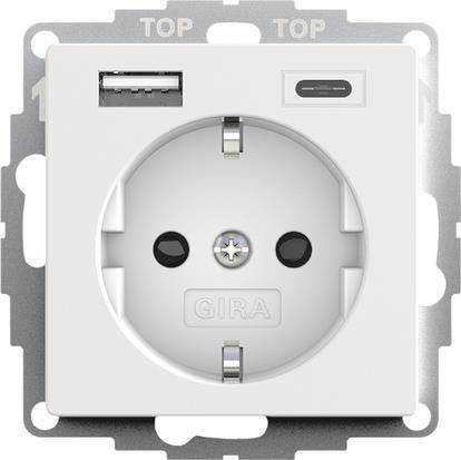 GIRA 245927 SCHUKO-Steckdose Shutter USB 2f Typ A/C System 55 Reinweiß seiden Install.Baumaterial