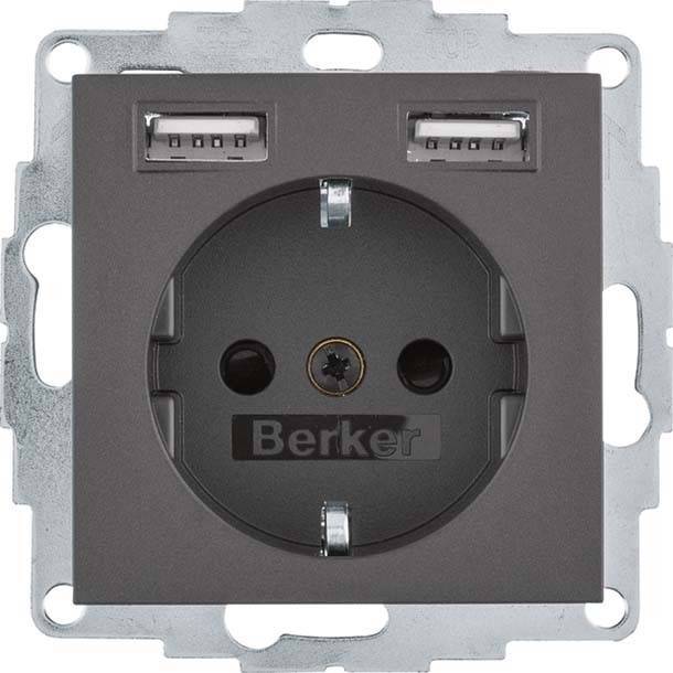 Berker Steckdose SCHUKO/USB B.3 48031606 anthrazit matt Install.Baumaterial Schaltermat/Geb.Steu