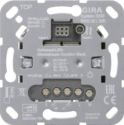 GIRA 540200 S3000 Uni-LED-Dimmeinsatz Komfort 2fach Einsatz Install.Baumaterial Schaltermat/Geb.Steu