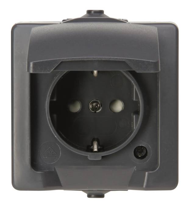 Kopp NAUTIC 1f Schutzkontakt 107815006 Steckdose m.Klappdeckel u.erhöhtem Install.Baumaterial