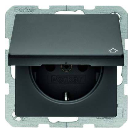 Berker Steckdose SCHUKO 47516066 m. Klappdeckel Q.1/Q.3 anthrazit, samt Install.Baumaterial Schalter