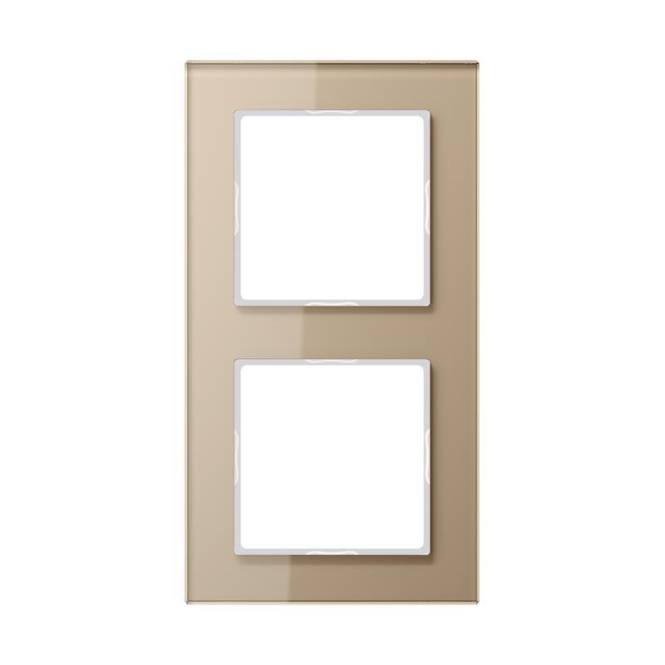 Doppelter Lichtschalterrahmen in Beige mit modernem, rechteckigem Design.