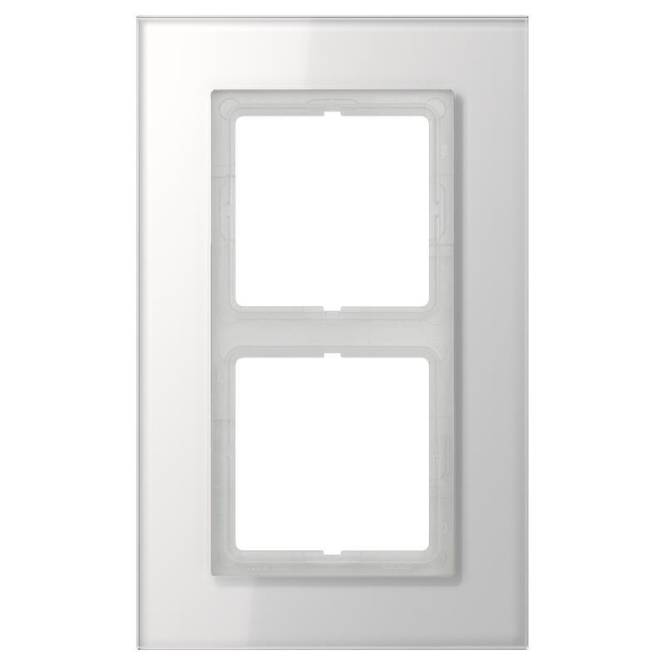 Zweifach-weiße Wandplatte mit zwei leeren Schlitzen für Schalter oder Steckdosen, zeigt ein elegantes und modernes Design.