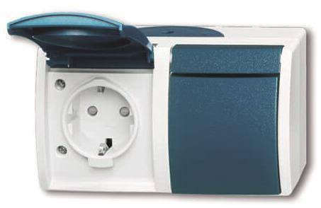 BJ Ocean Steckdose 2fach 20/2 EBW-53 mit erh. Ber.-sch. waager grau/blaugrün Install.Baumaterial