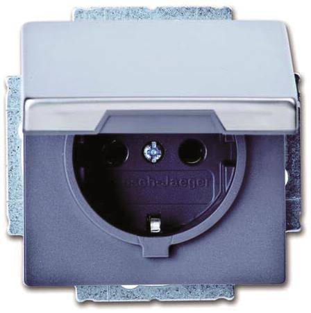 BJ pur edelstahl Schuko Kombi 20EUK-866 mit Klappdeckel Edelstahl Install.Baumaterial Schalter