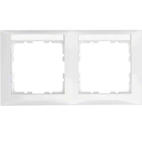 BER S1 Rahmen mit 10228919 Schriftfeld 2fach polarweiss glänzen Install.Baumaterial Schalter