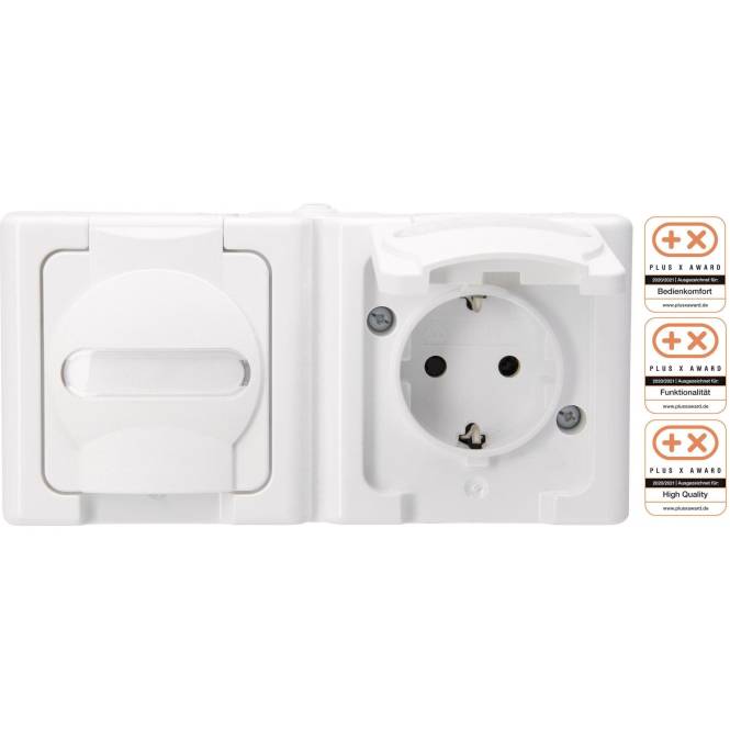 KOPP APWG Blue Electric 1312.0200.3 Schuko 2fach arktis-weiss waagerech Install.Baumaterial Schalter