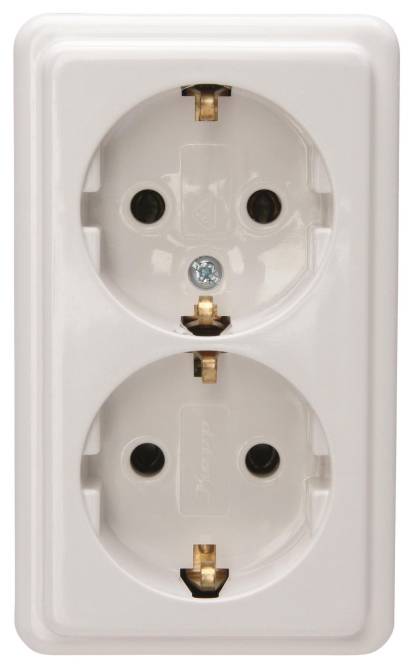 KOPP AP Schuko 2fach 102502002 arktis-weiss mit Schraubklemmen Install.Baumaterial Schalter