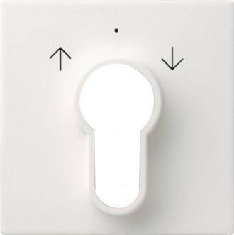 Weiße Schlüssellochplatte mit Pfeilen oben (oben) und unten (unten) am Schlüsselloch, die eine Richtungssperre oder -entsperrung andeuten.