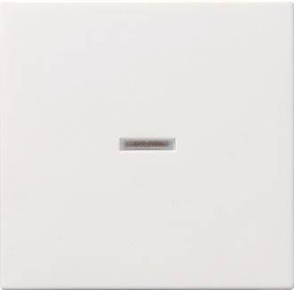 Ein weißer Lichtschalter an einer Wand, gezeigt in der ausgeschalteten Position mit einer kleinen Anzeigelinie in der Mitte sichtbar.