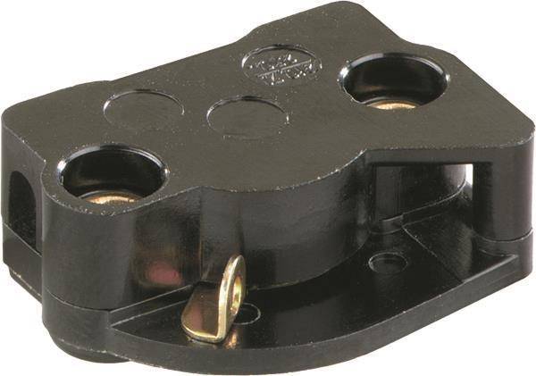 Eine schwarze, dreieckige Metallhalterung mit Bohrungen zur Montage, wahrscheinlich zum Befestigen von Objekten.