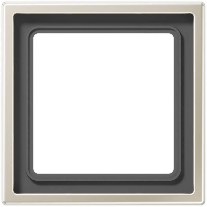 Ein quadratischer versenkte Deckenleuchtenrahmen mit beigem Außenrand und dunkelerm Innenrand, der ein modernes und minimalistisches Design schafft.