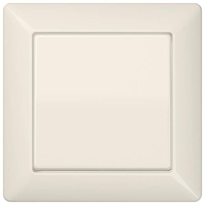 Ein beiger, quadratischer Lichtschalter ist zentriert und zeigt ein minimalistisches Design.