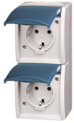 BJ APWG ocean AP Schuko 20-02EW-53 2fach senkrecht grau/ blaugrün Install.Baumaterial Schalter