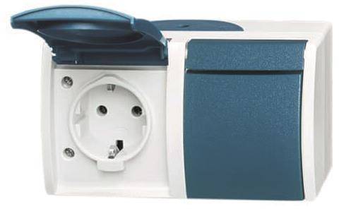 BJ APWG ocean AP Schuko 20/2EW-53 2fach waagerecht grau/ blaugrün Install.Baumaterial Schalter