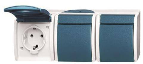 BJ APWG ocean Schuko 2300/3EW-53 3fach waagerecht grau/ blaugrün Install.Baumaterial Schalter