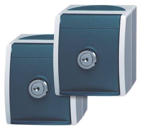 BJ APWG ocean Schuko 2x mit 20/20EWSL-53 gleicher Schliessung grau/ blaugrün Install.Baumaterial
