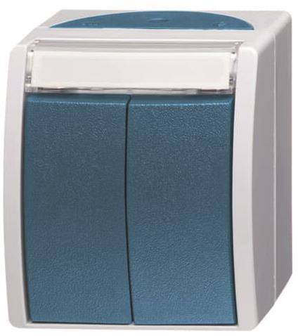 BJ APWG ocean Doppel- 2621WN-53-205-101 Taster +Schriftfeld 1polig grau/blau Install.Baumaterial
