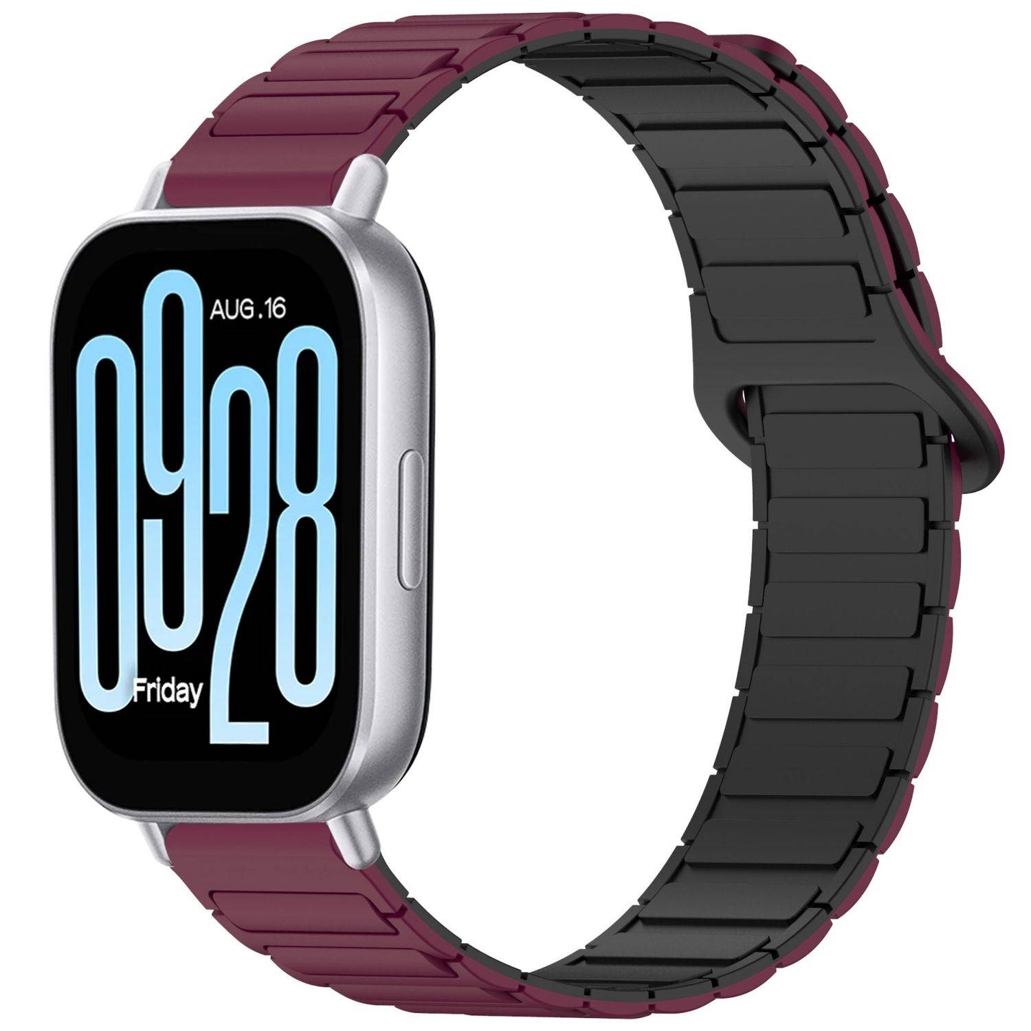 Für Xiaomi Redmi Watch 5 Active Two Color Silikon Magnetisches Ersatz Arm Band Weinrot