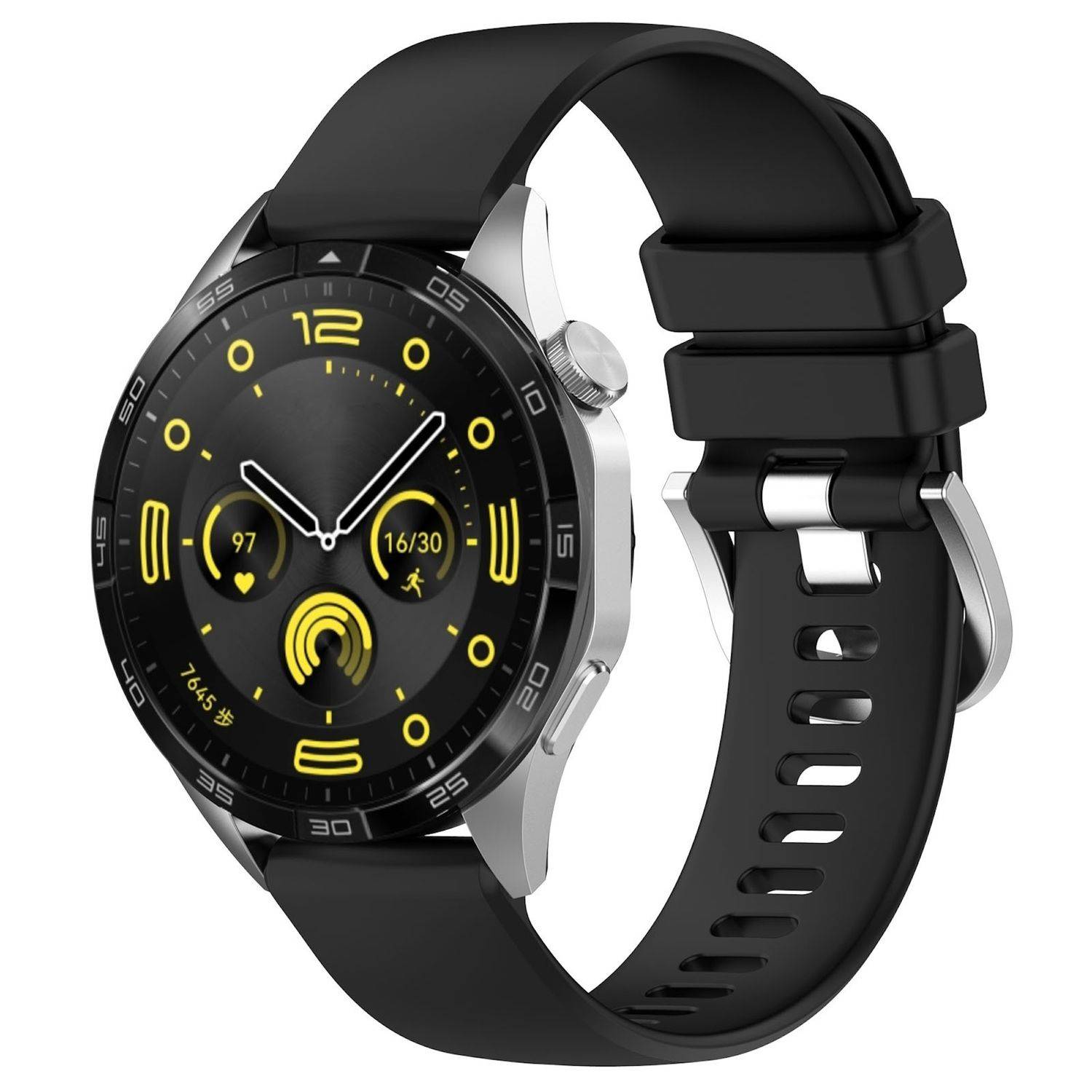 Für Huawei Watch GT 5 46mm Silikon Ersatz Armband glänzender Schnalle Schwarz