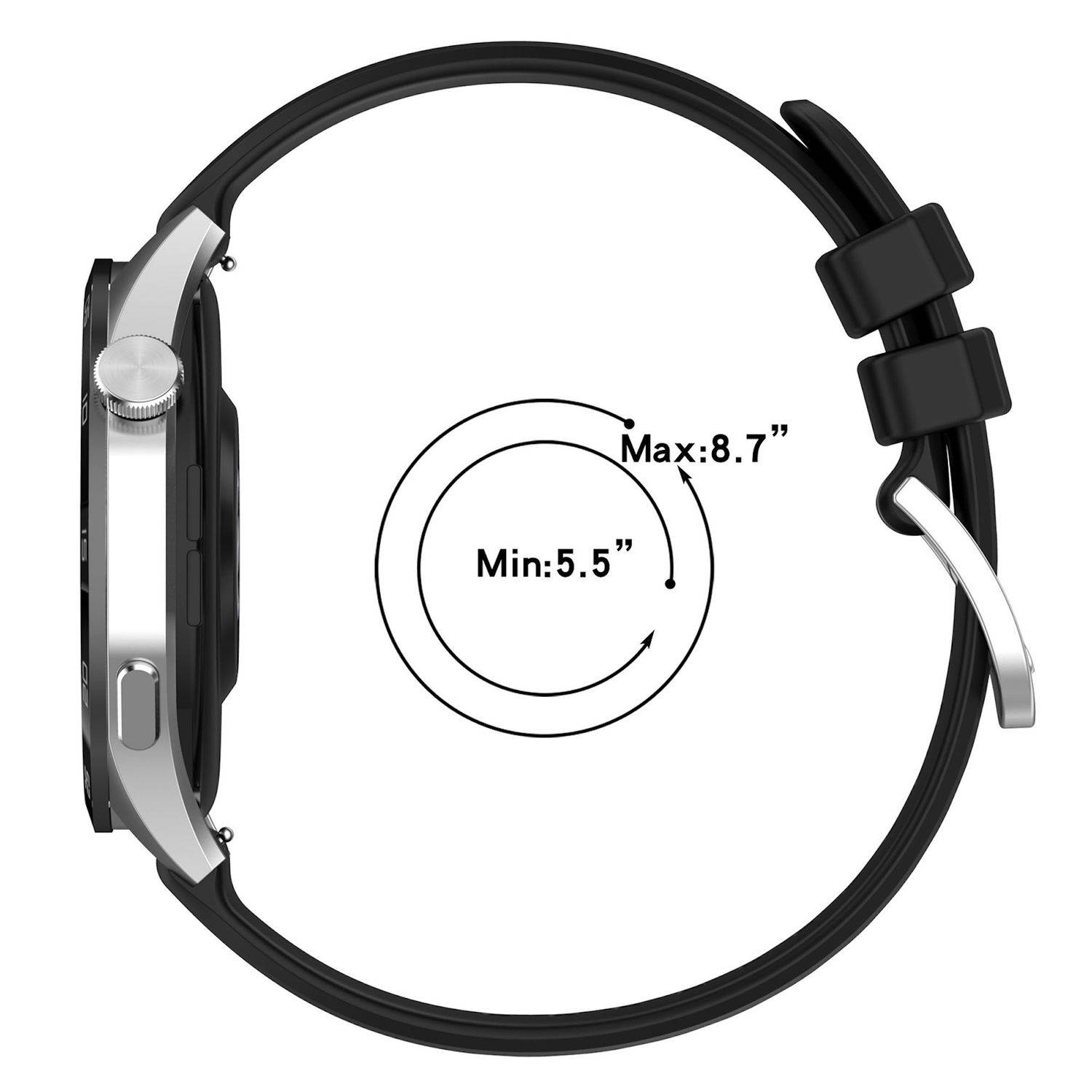 Für Huawei Watch GT 5 46mm Silikon Ersatz Armband glänzender Schnalle Schwarz