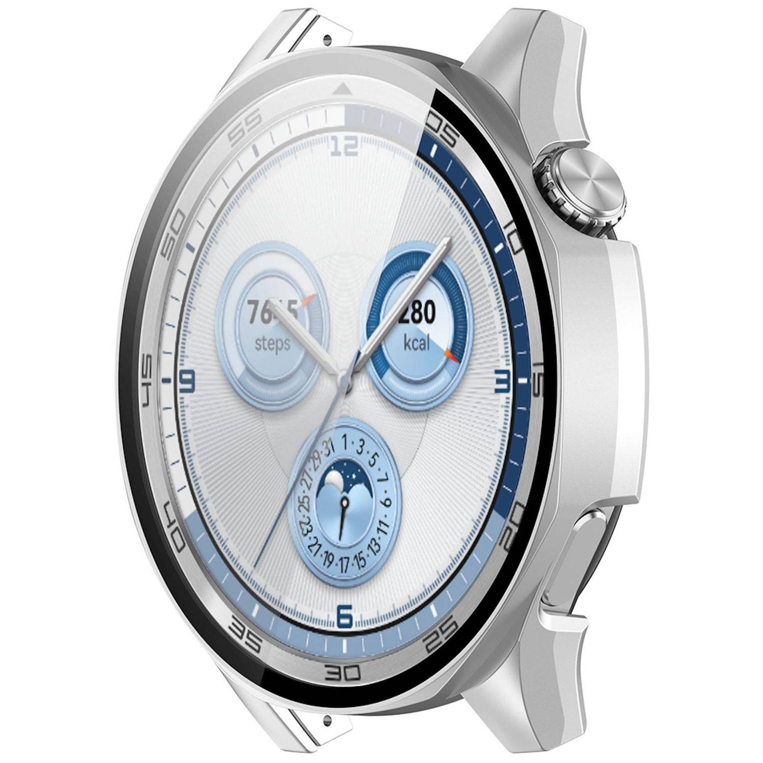 Für Huawei Watch GT 5 46mm Kunststoff Watch PC Hülle + Schutz Hart Glas Silber