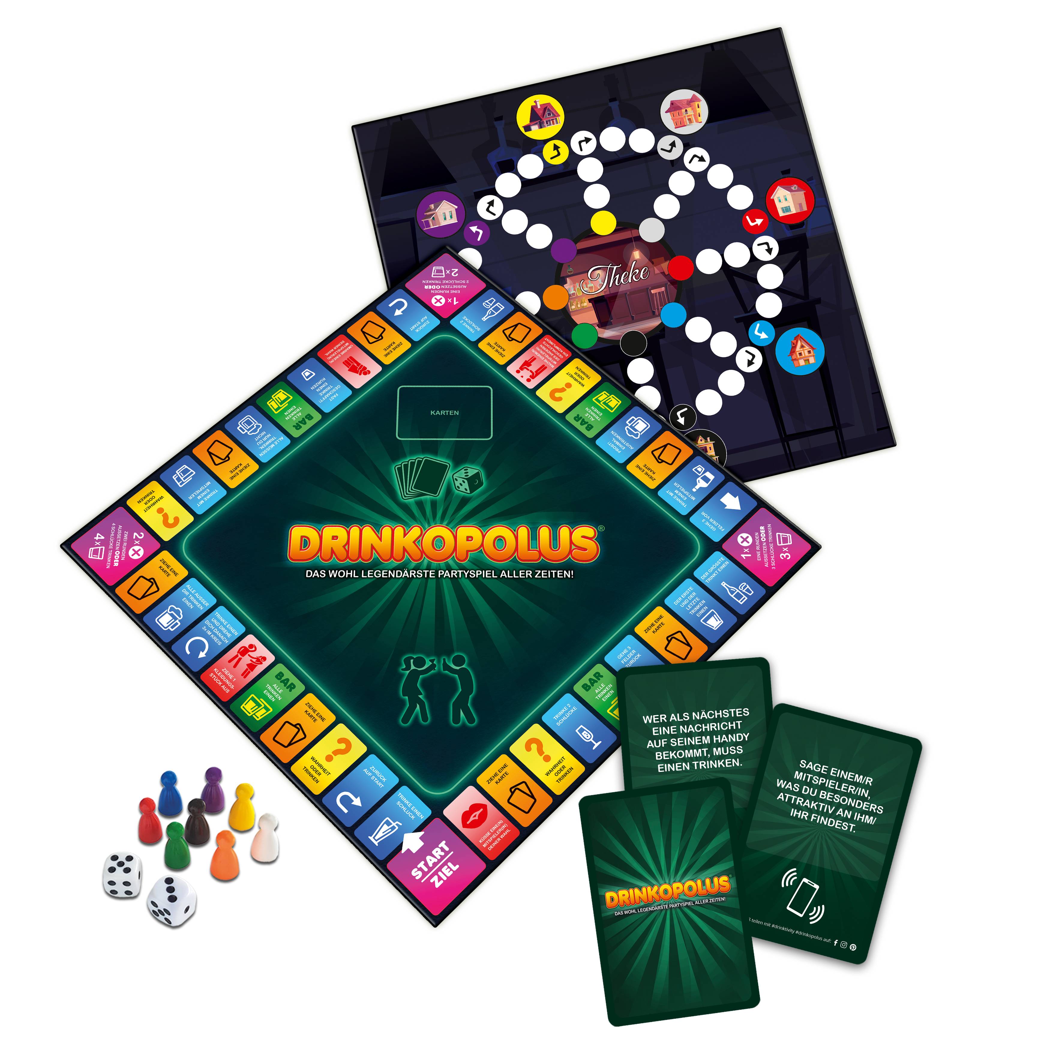 Brettspiel - Drinkopolus Partyspiel für Erwachsene inkl. Spiel "Theke"