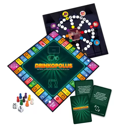 Brettspiel - Drinkopolus Partyspiel für Erwachsene inkl. Spiel "Theke" Brettspiel - Drinkopolus Partyspiel für Erwachsene inkl. Spiel "Theke"