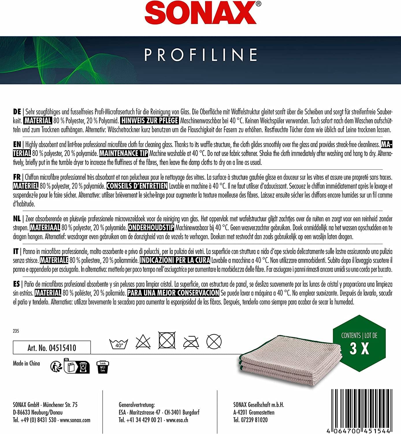 SONAX Microfasertuch Glas (3er Faltschachtel)