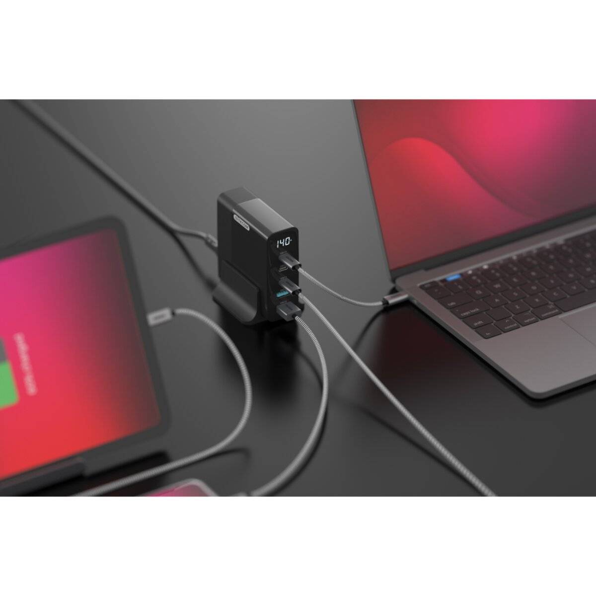 Sitecom 140W GaN-Stromversorgungs-Desktop-Ladegerät mit LED-Bildschirm