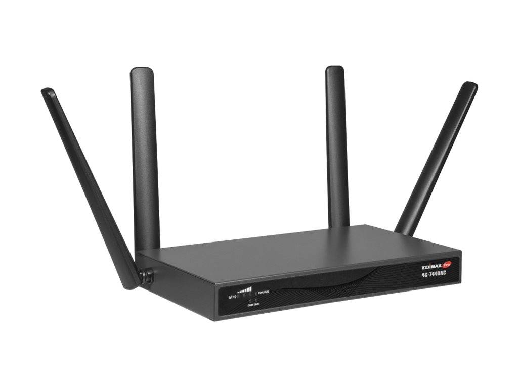Schwarzer Wi-Fi-Router mit vier Antennen, abgebildet auf weißem Hintergrund.