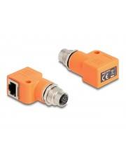Delock M12 Adapter A-kodiert 8 Pin Buchse zu RJ45 Cat.5e mit Befestigungsloch 90°